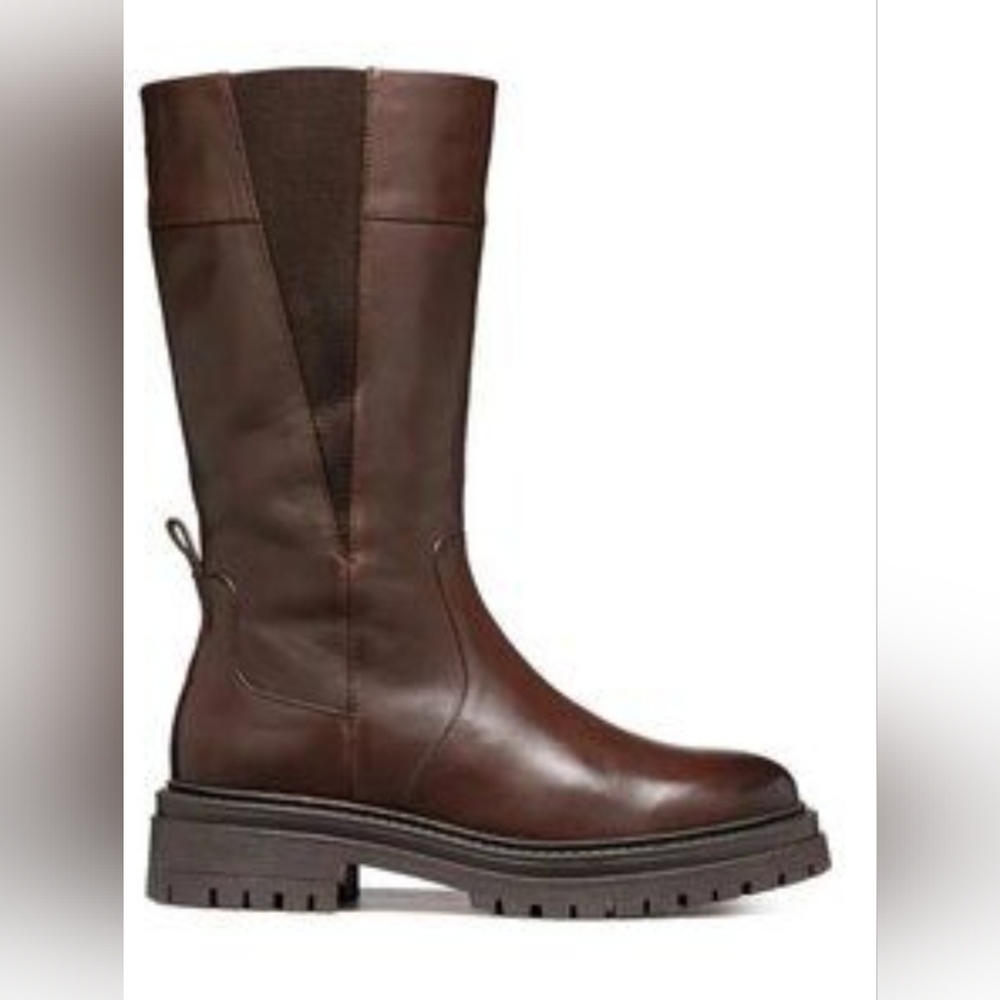 Size 6 - New GEOX RESPIRA Eleana Brown Leather Lug Sole Combat Moto Boots